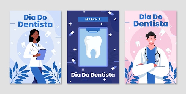 Vetor grátis coleção de cartões de dia do dentista