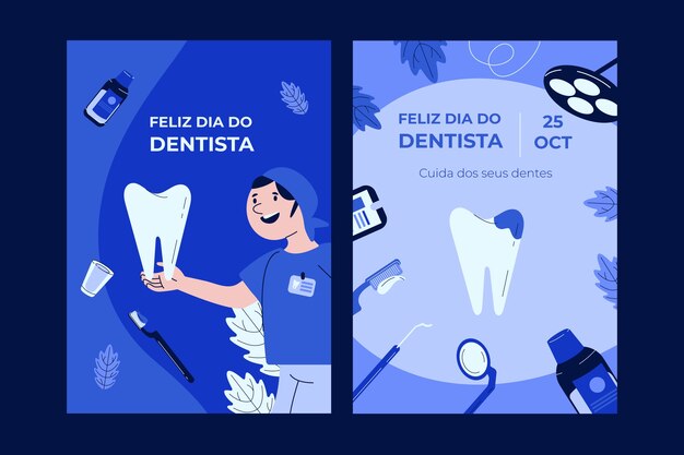 Vetor grátis coleção de cartões de dia do dentista