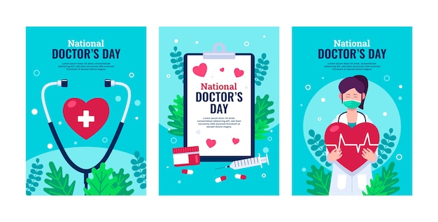 Vetor grátis coleção de cartões de dia do médico nacional plana