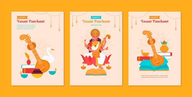 Vetor grátis coleção de cartões de felicitações do festival vasant panchami plana