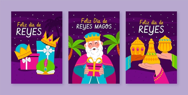 Coleção de cartões de felicitações planos para reyes magos