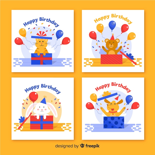 Coleção de cartões de feliz aniversário Vetor grátis