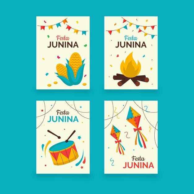 Coleção de cartões de festa junina plana