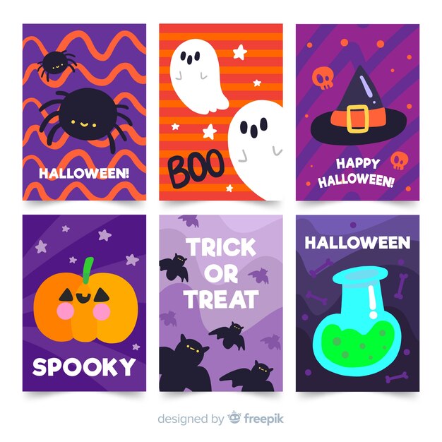Coleção de cartões de Halloween em design plano