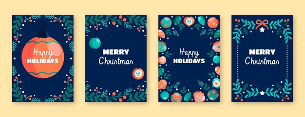Coleção de cartões de natal decorativos desenhados à mão