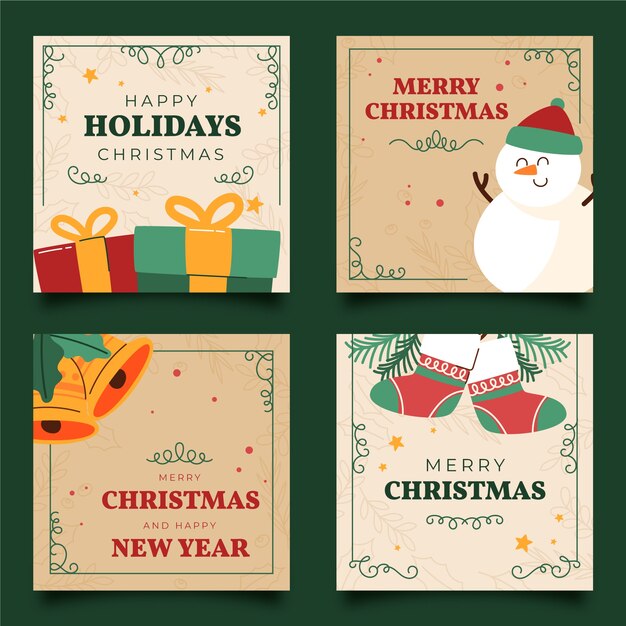 Coleção de cartões de natal ornamentais desenhada à mão