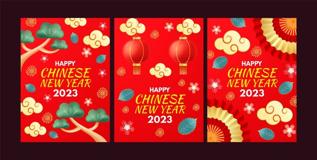 Coleção de cartões de saudação de ano novo chinês realista