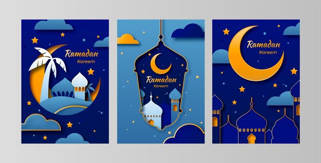 Coleção de cartões de saudação de celebração do ramadã de estilo de papel