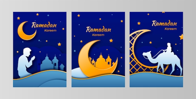 Coleção de cartões de saudação de celebração do ramadã de estilo de papel