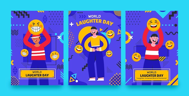 Vetor grátis coleção de cartões de saudação do dia do riso do mundo plano