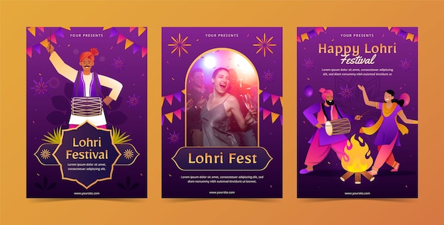 Coleção de cartões de saudação para a celebração do festival lohri