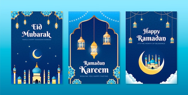 Coleção de cartões de saudação para a celebração islâmica do Ramadã.
