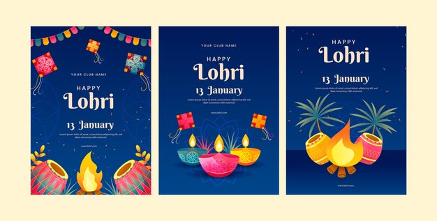 Vetor grátis coleção de cartões de saudação para o festival de lohri