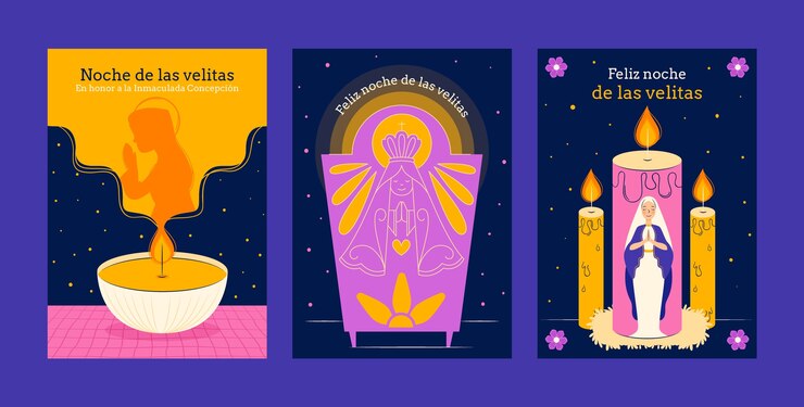 Vetor grátis coleção de cartões de saudação plana dia de las velitas