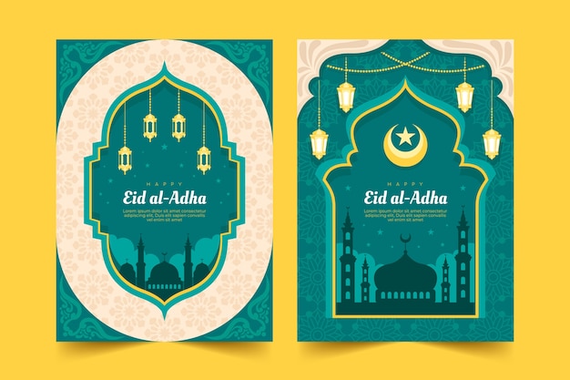 Vetor grátis coleção de cartões de saudação plana eid al-adha