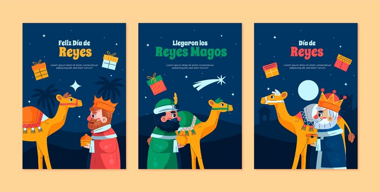 Vetor grátis coleção de cartões de saudação plana reyes magos