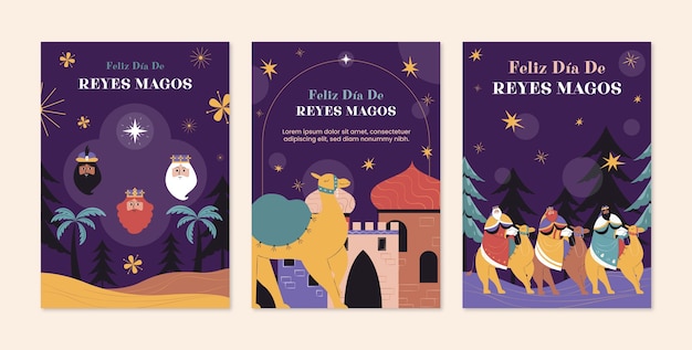 Coleção de cartões de saudação plana reyes magos