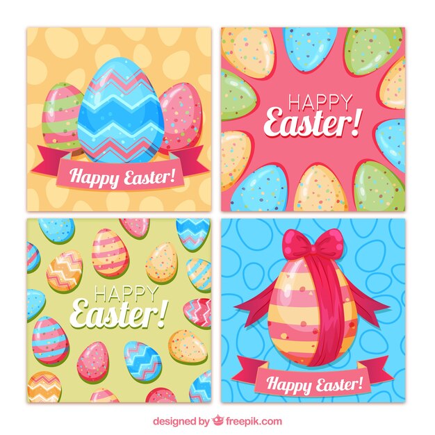 Coleção de cartões do dia da páscoa com ovos coloridos
