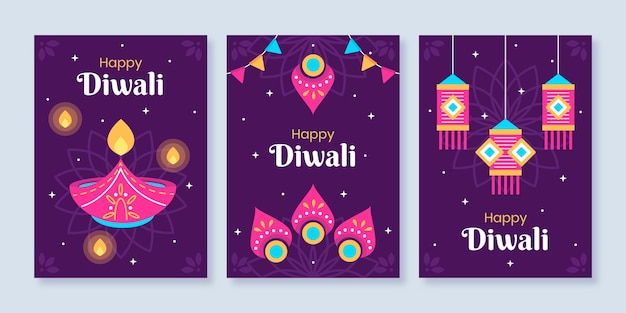 Coleção de cartões do festival diwali plana