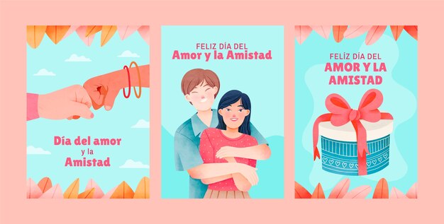 Coleção de cartões em aquarela para celebração do dia do amor e da amizade