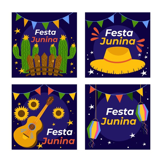 Coleção de cartões festa junina cartoon