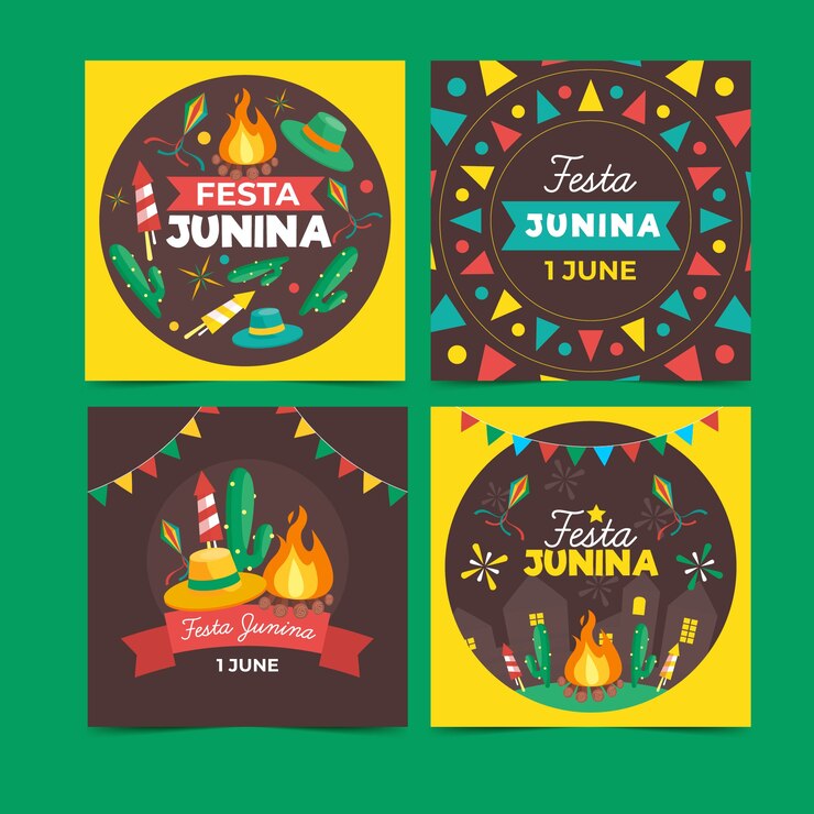 Vetor grátis coleção de cartões festa junina