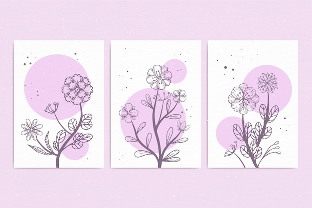 Coleção de cartões florais em aquarela pintada à mão