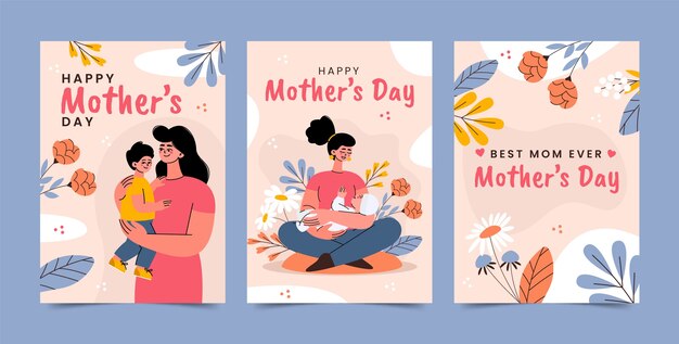 Coleção de cartões plana para celebração do dia das mães