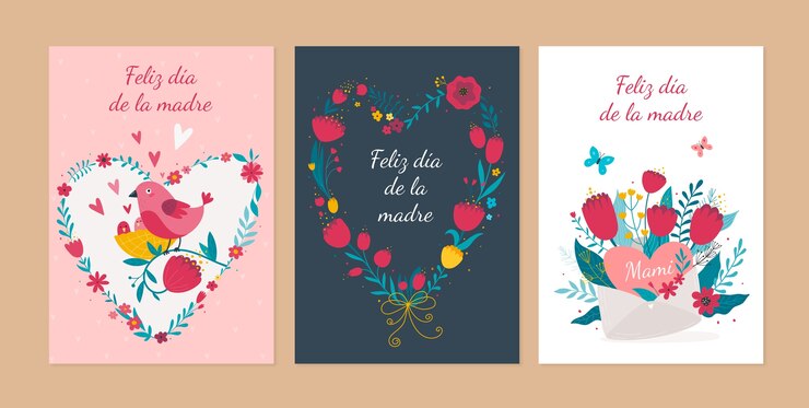 Vetor grátis coleção de cartões plana para celebração do dia das mães