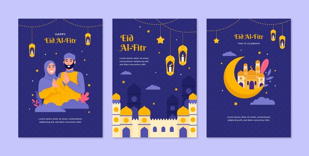 Coleção de cartões planos para a celebração islâmica do eid al-fitr