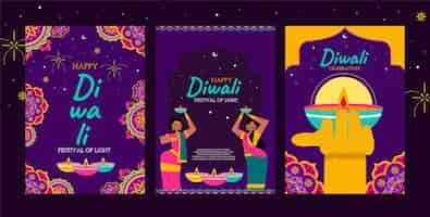 Vetor grátis coleção de cartões planos para celebração de diwali
