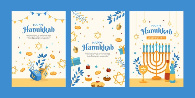 Coleção de cartões planos para celebração de hanukkah com sobremesas