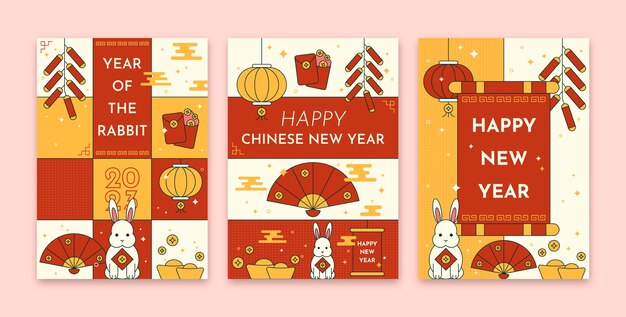 Coleção de cartões planos para celebração do ano novo chinês