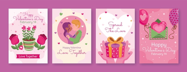 Coleção de cartões planos para celebração do dia dos namorados