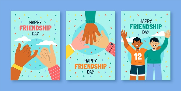 Vetor grátis coleção de cartões planos para celebração do dia internacional da amizade