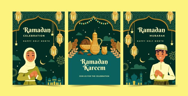 Coleção de cartões planos para celebração do ramadã islâmico