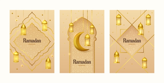 Vetor grátis coleção de cartões realistas para a celebração do ramadã islâmico