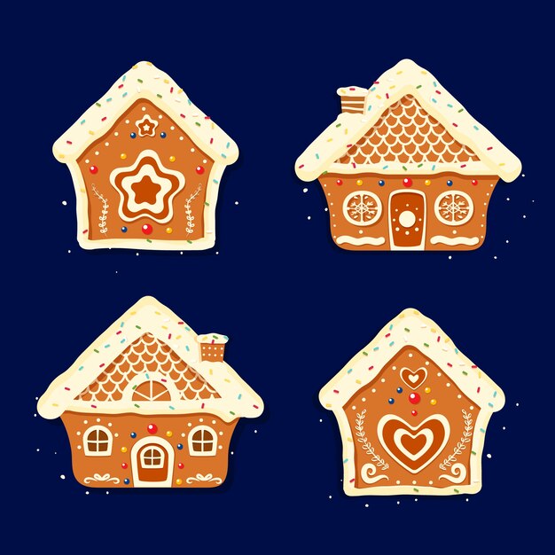 Coleção de casa de gengibre desenhada de mão