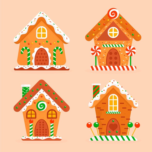 Coleção de casa de gengibre desenhada de mão