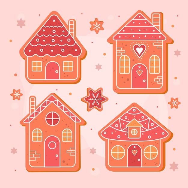 Vetor grátis coleção de casa plana de gengibre na superfície rosa
