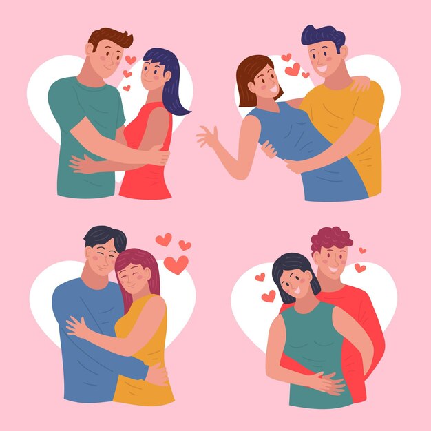 Coleção de casais desenhados à mão para o dia dos namorados