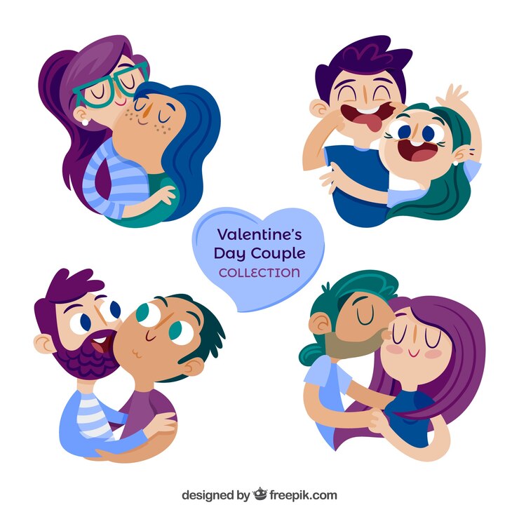 Vetor grátis coleção de casal azul e roxo para namorados