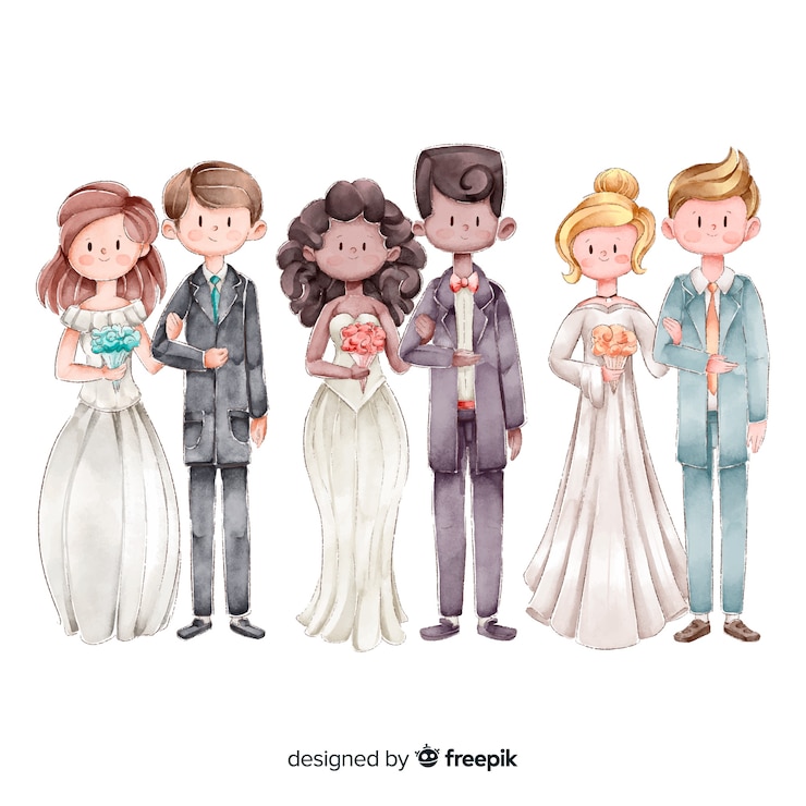 Vetor grátis coleção de casal de casamento watecolor