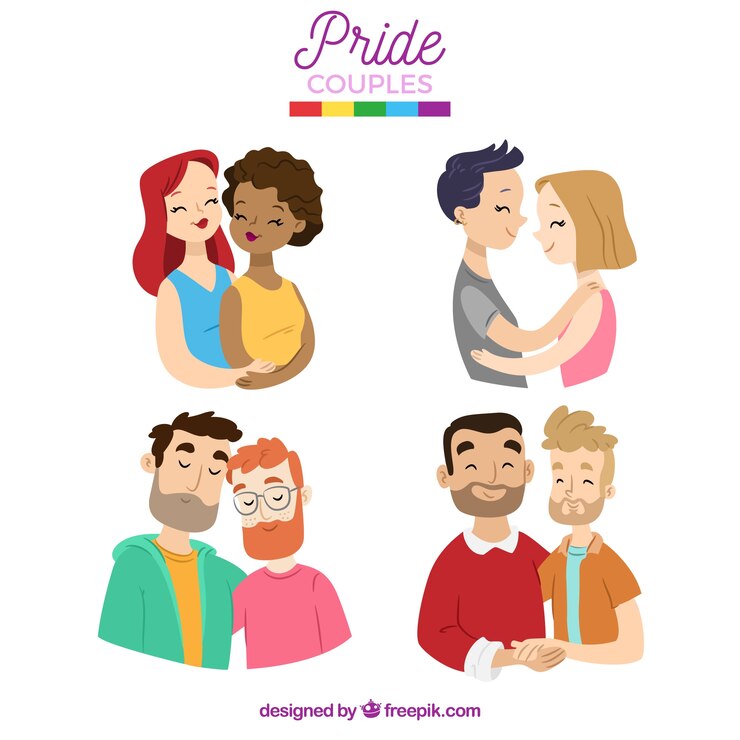 Vetor grátis coleção de casal de orgulho lgtb
