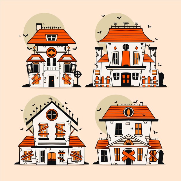 Coleção de casas assombradas de Halloween desenhada à mão