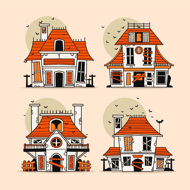 Coleção de casas assombradas de Halloween desenhada à mão