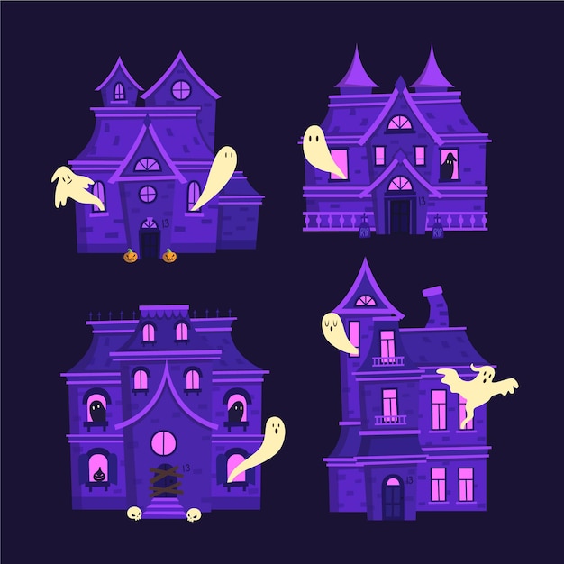 Coleção de casas assombradas de halloween desenhado à mão