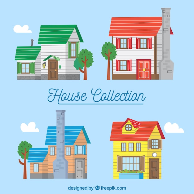 Coleção de casas coloridas em estilo simples