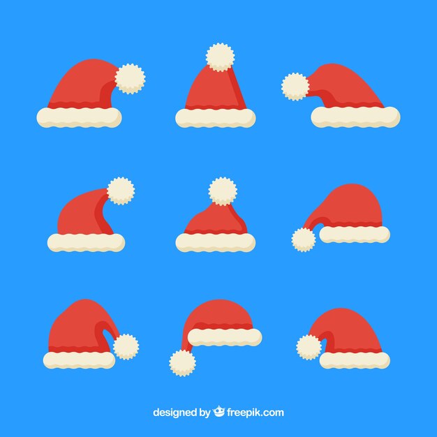 Coleção de chapéu de Papai Noel em design plano
