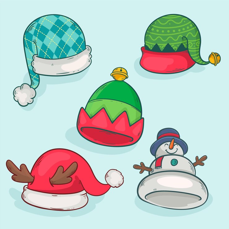 Vetor grátis coleção de chapéus de papai noel desenhada à mão